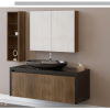 Terra - Noyer, Terra 120 cm ensemble complet. ( Meuble bas 2 porte + armoire miroir + 25x20x87 cm Colonne )